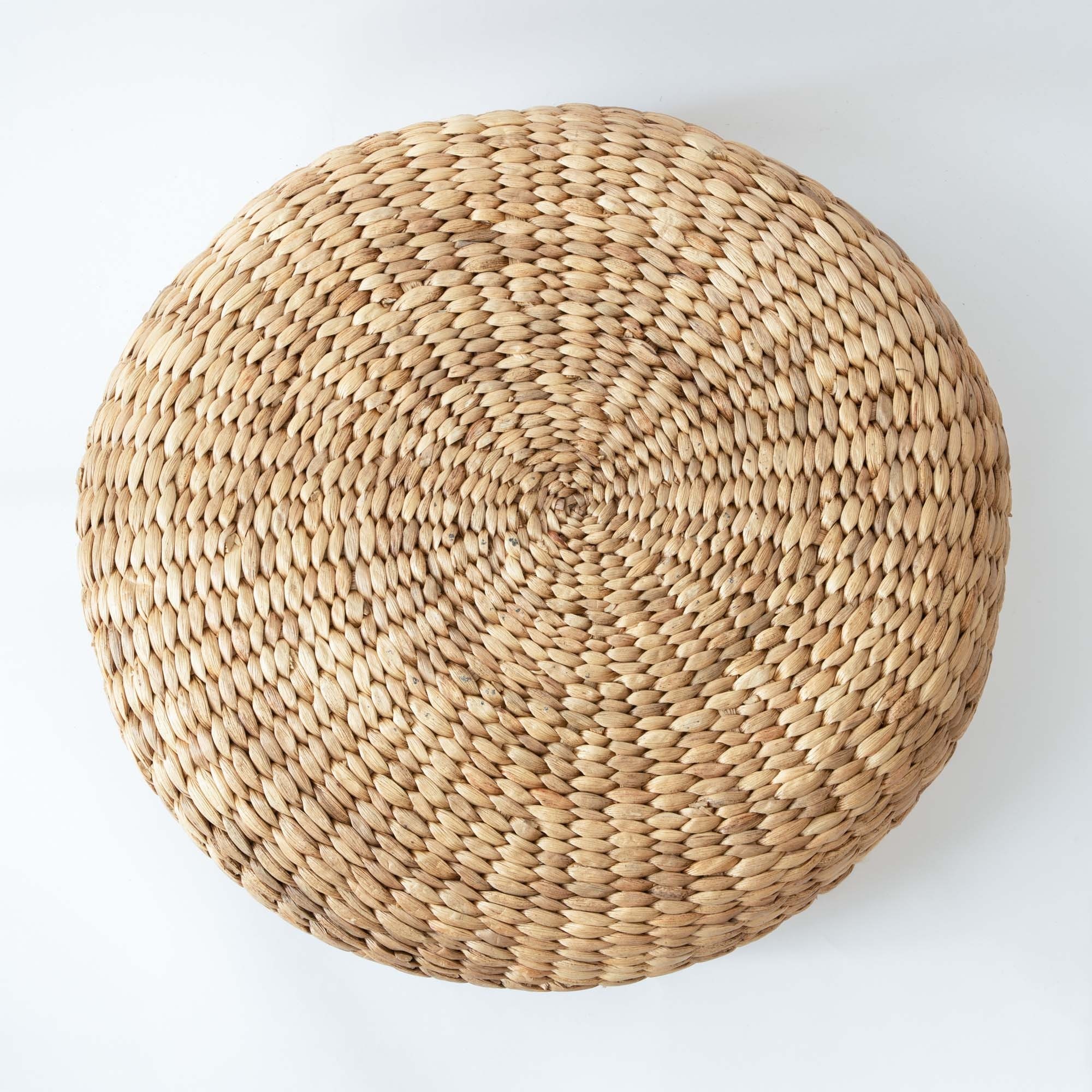 Handwoven natural seagrass ottoman small 1