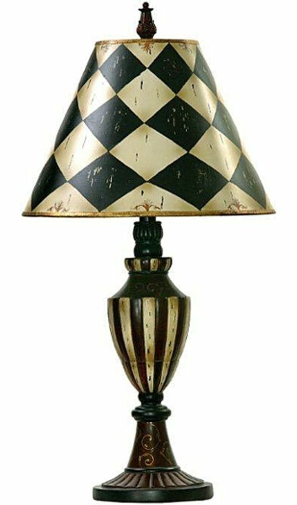 Harlequin diamond stripe urn table lamp argyle shade black