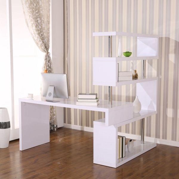 Homcom foldable rotating corner desk and shelf combo white 2