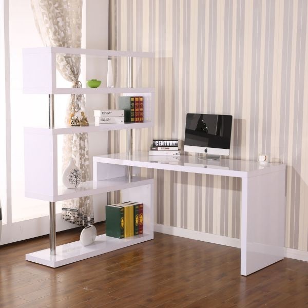 Homcom foldable rotating corner desk and shelf combo white 3