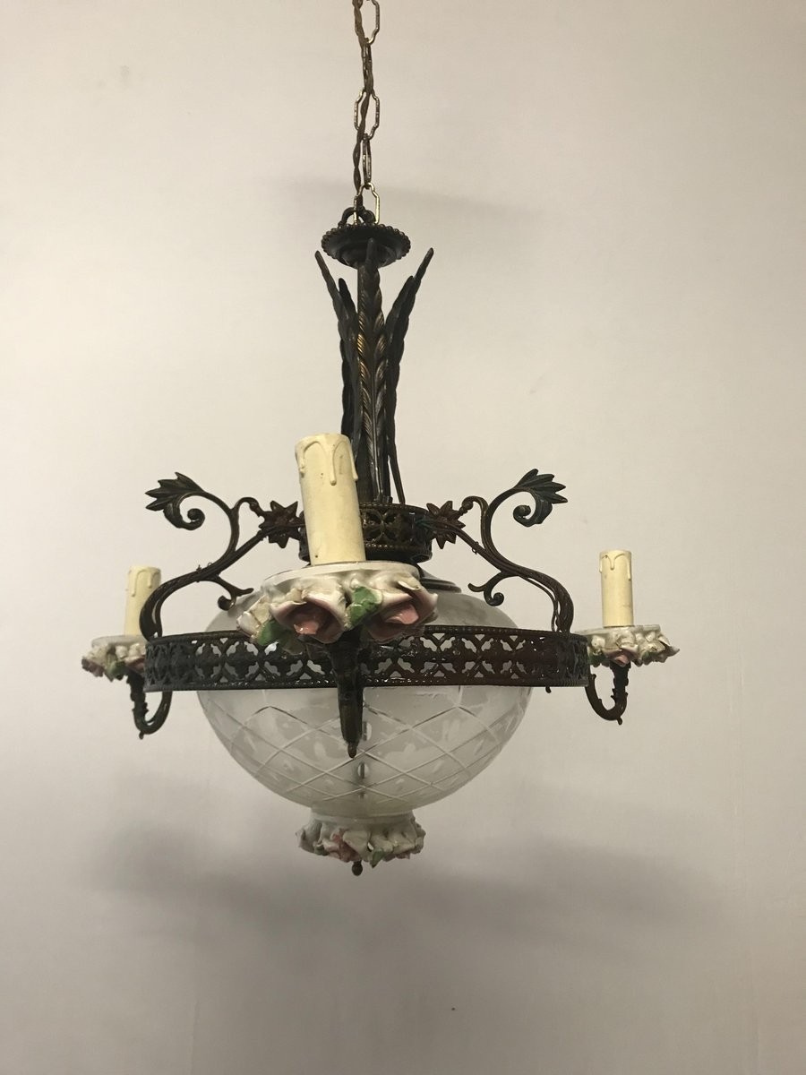 Italian vintage capodimonte porcelain bronze chandelier
