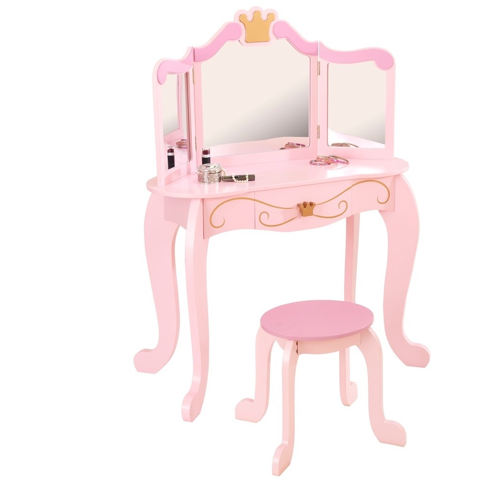 Kids vanity table and stool in princess design kid kraft