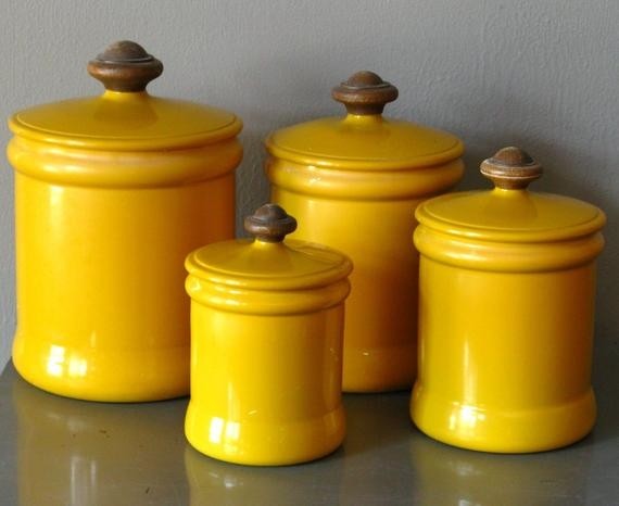 Kitchen canister set metal yellow flower by westbend yellow 1