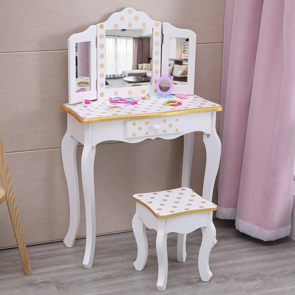 Ktaxon kids vanity table and stool set with 3 mirrors