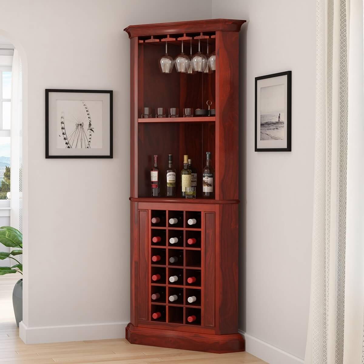 Louis 76 rustic solid wood corner bar cabinet 1