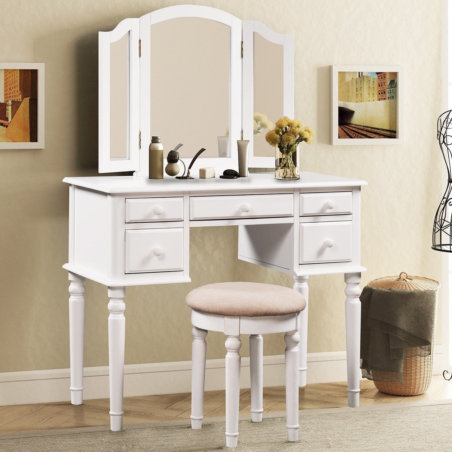 Merax vanity set w stool make up dressing table bedroom