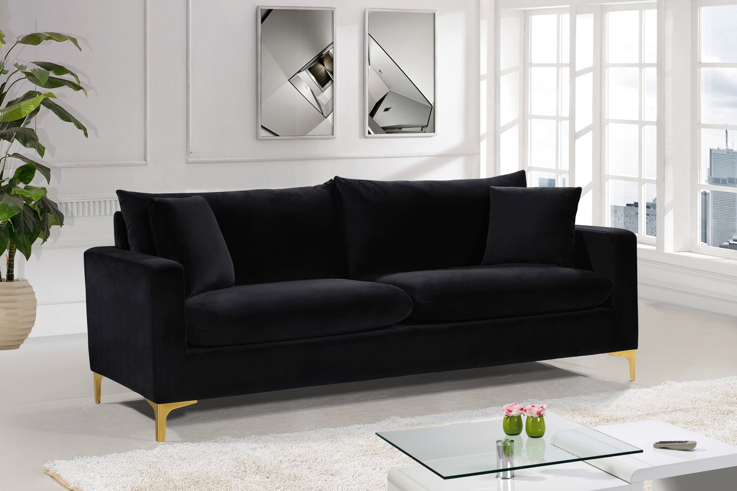 Meridian furniture naomi black velvet sofa the classy home
