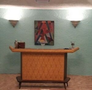 Mid century free standing counter home bar retro gold