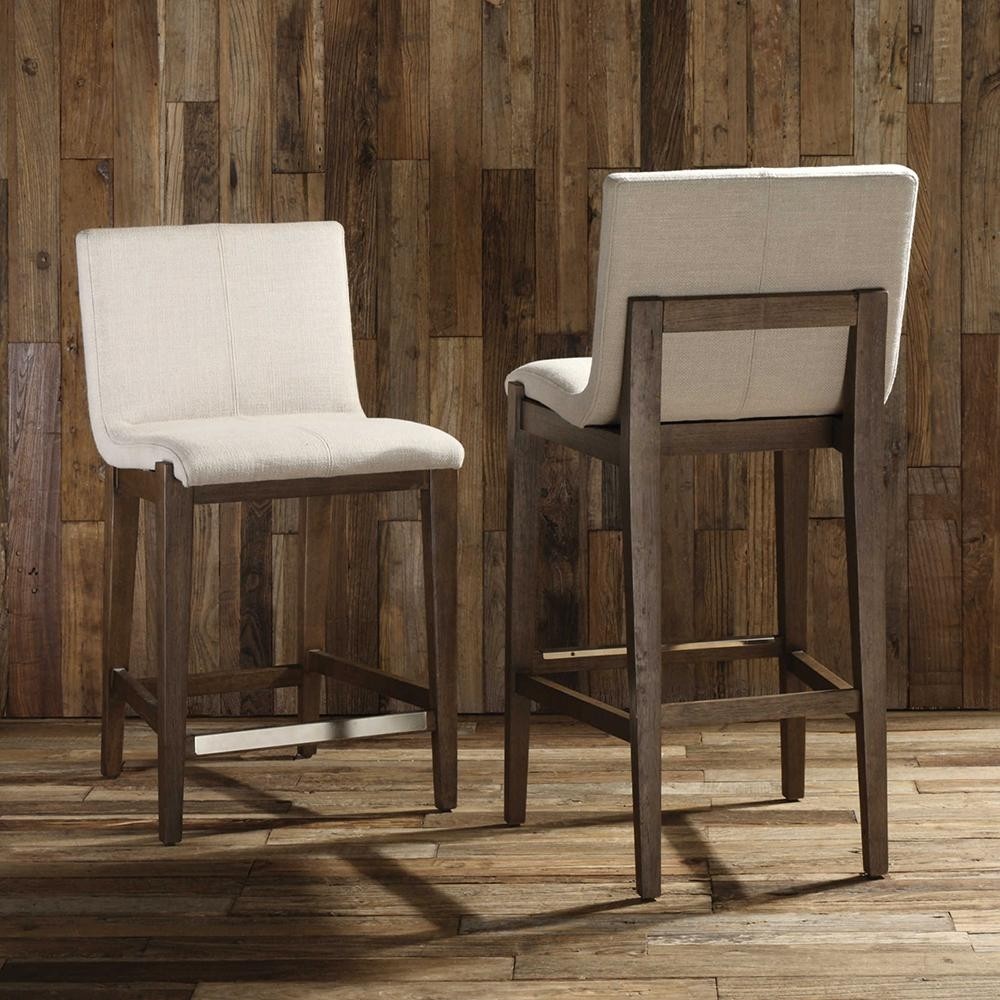Modern birch wood counter stool neutral linen fabric