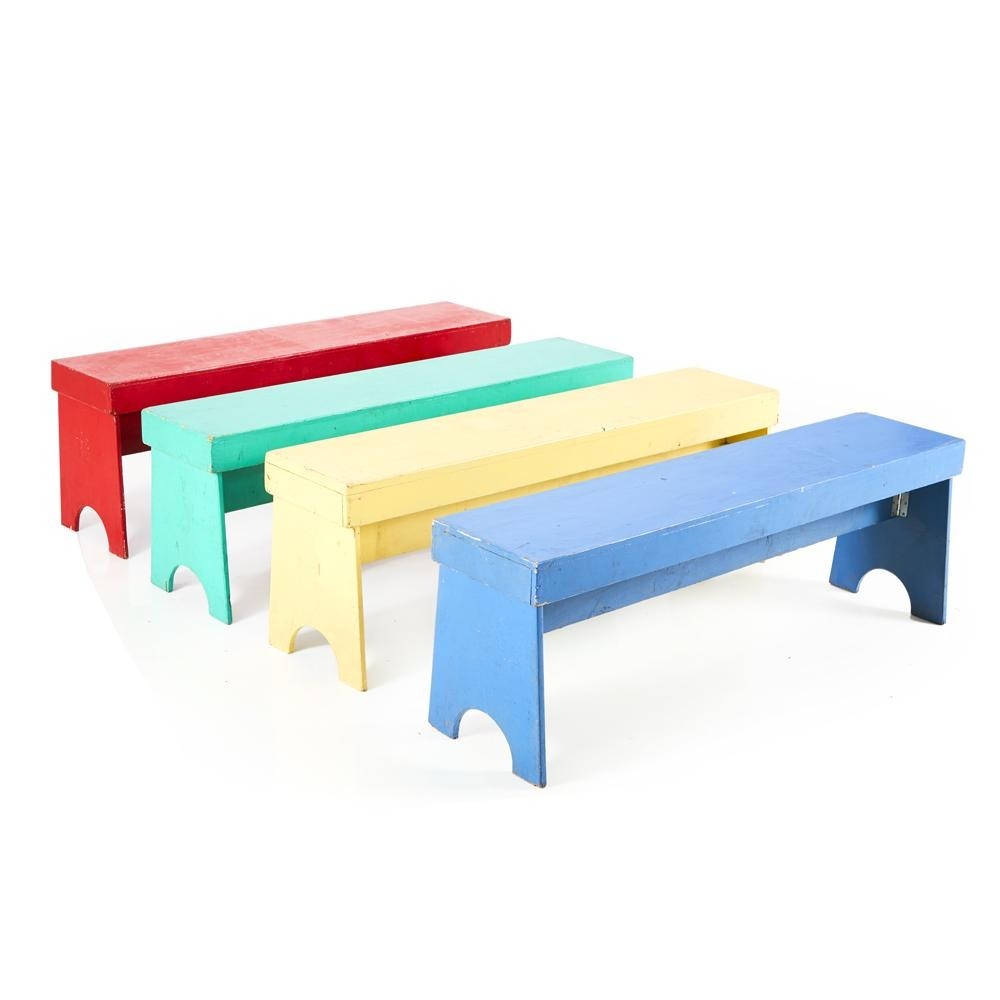 Multi color childrens wood benches modernica props