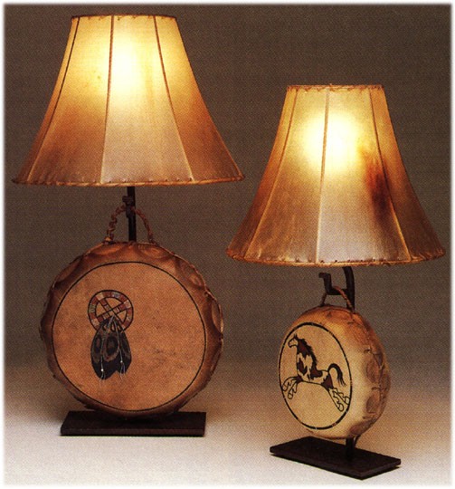 Native american drum lamp features 24 wildlife designs