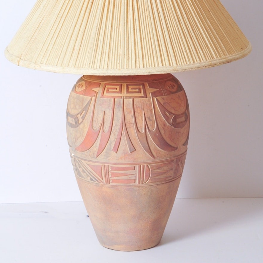 Native american inspired ceramic pot table lamp ebth