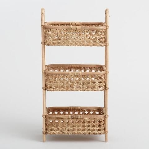 Natural rattan cane 3 tier farrah storage tower with