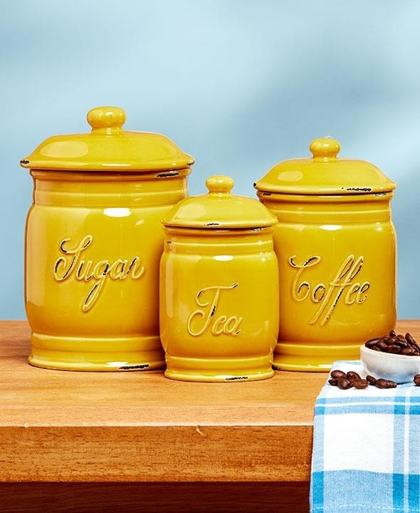 New 3pc classic ceramic canister set embossed sugar coffee