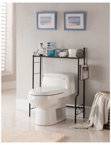 New black metal bathroom over the toilet storage space