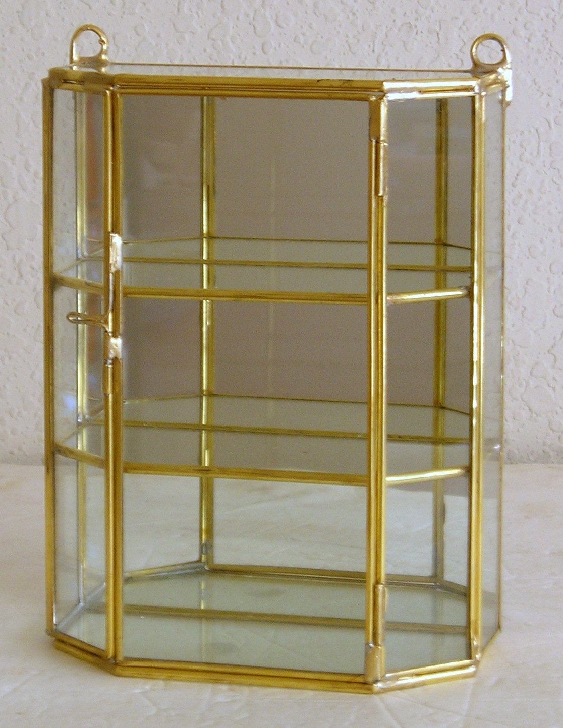 New brass and glass mirrored small display curio cabinet