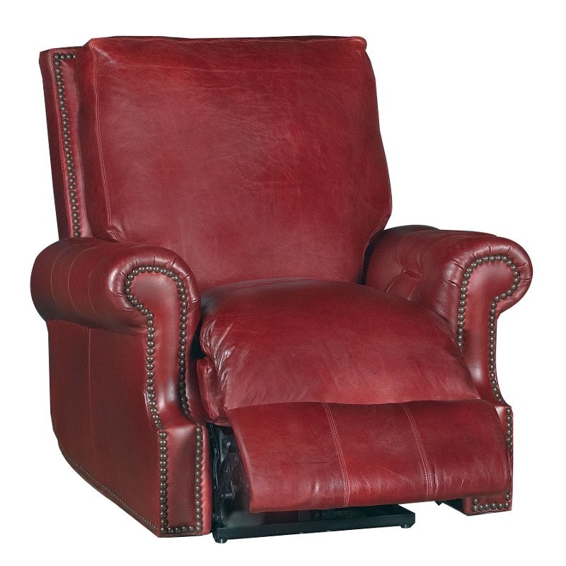 Old english red leather traditional power recliner