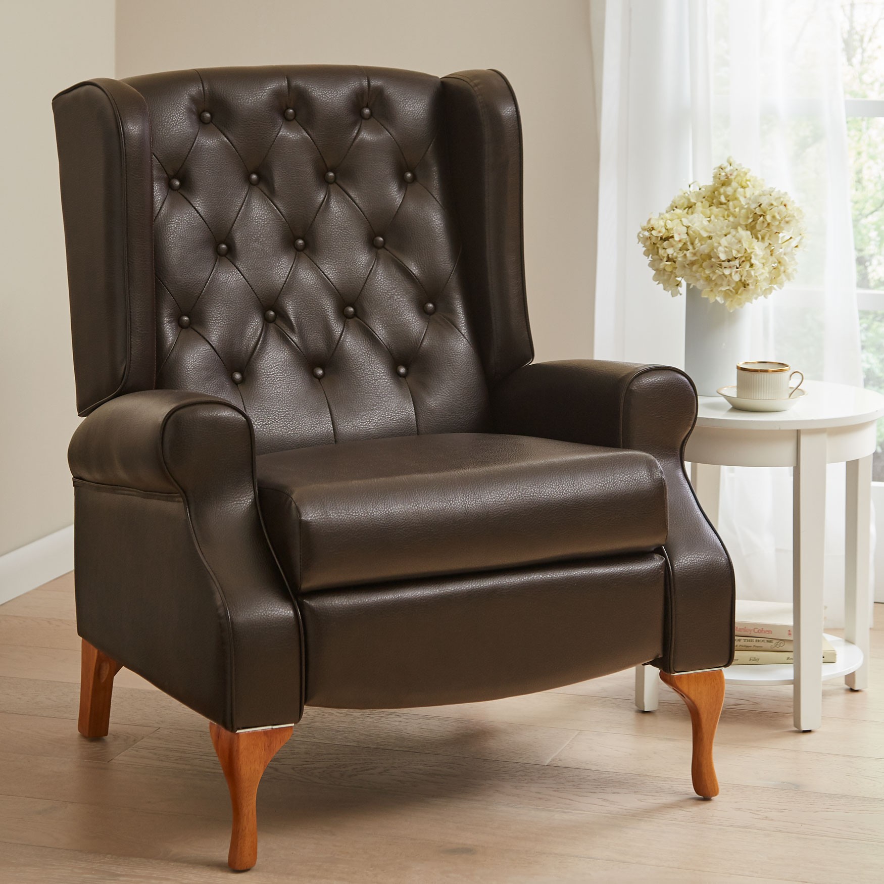 Oversized queen anne style tufted wingback recliner