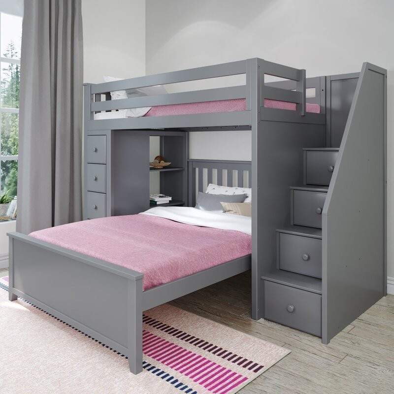 Oxford 1 grey loft bunk bed stairs storage solid 1