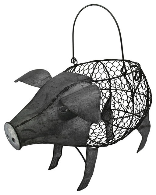 Pig shaped galvanized finish metal chicken wire basket