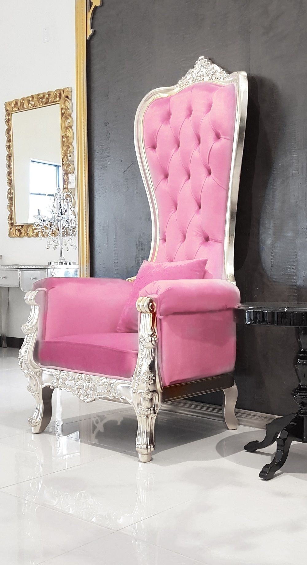 Pink leather baroque throne chair queen high back chair