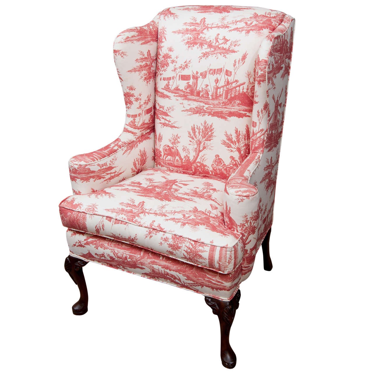 Queen anne style wing chair at 1stdibs