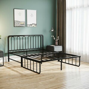 Queen size convertible iron bed frame steel slat support