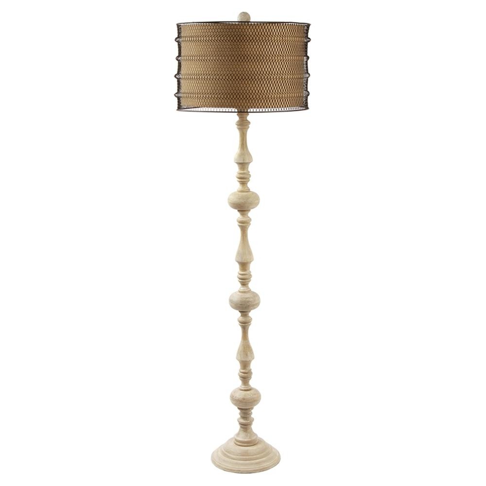 Quinn french country whitewash floor lamp with wire cage