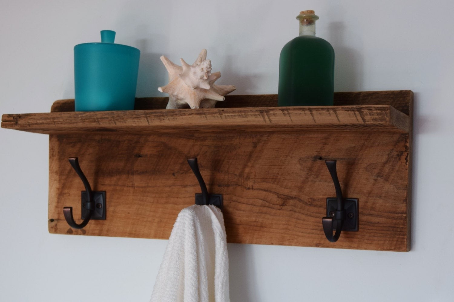 Reclaimed wood bathroom towel rack barn wood floating shelf 3