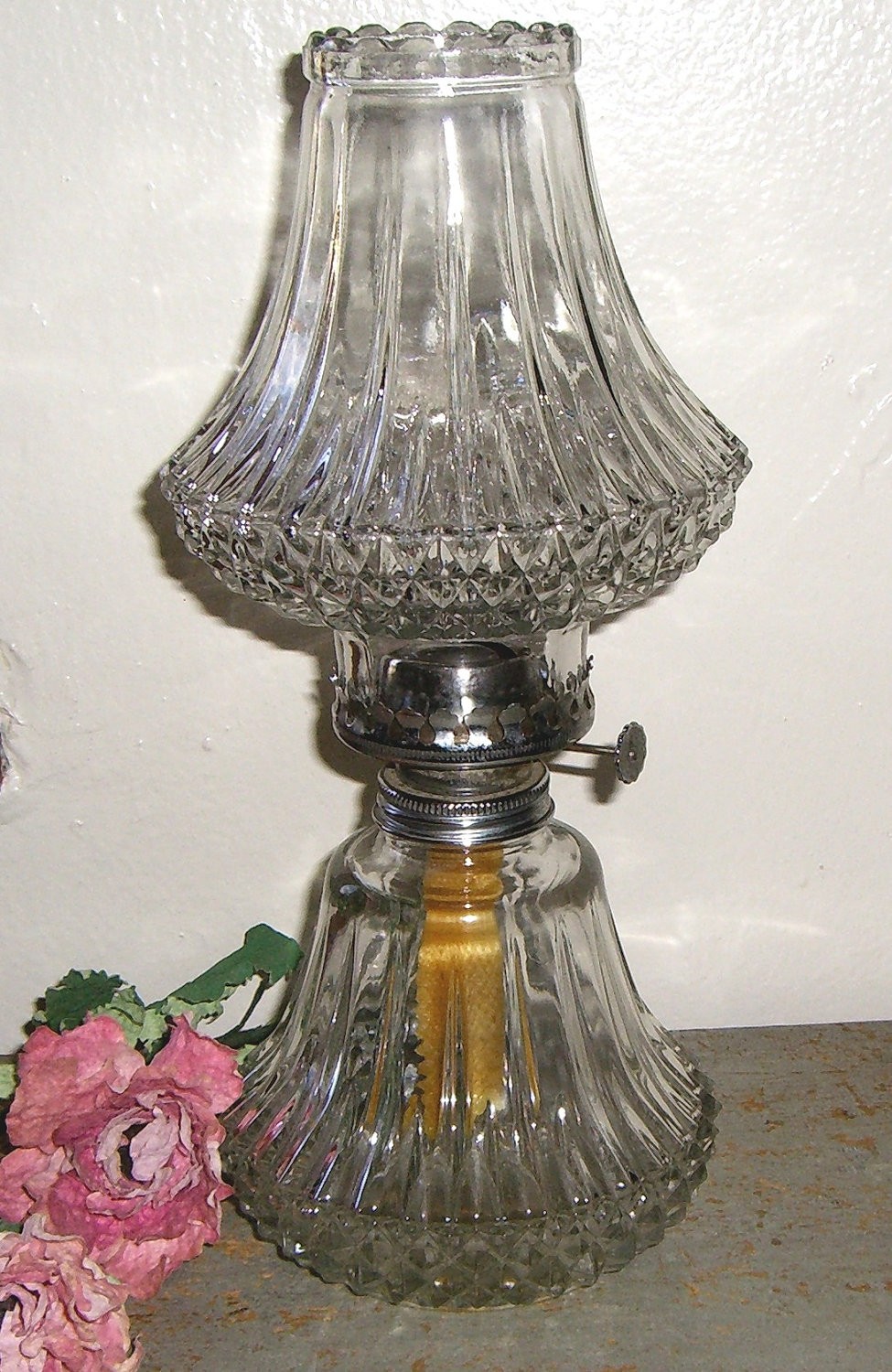 Reserved for iris vintage oil lamp clear glass gorgeous