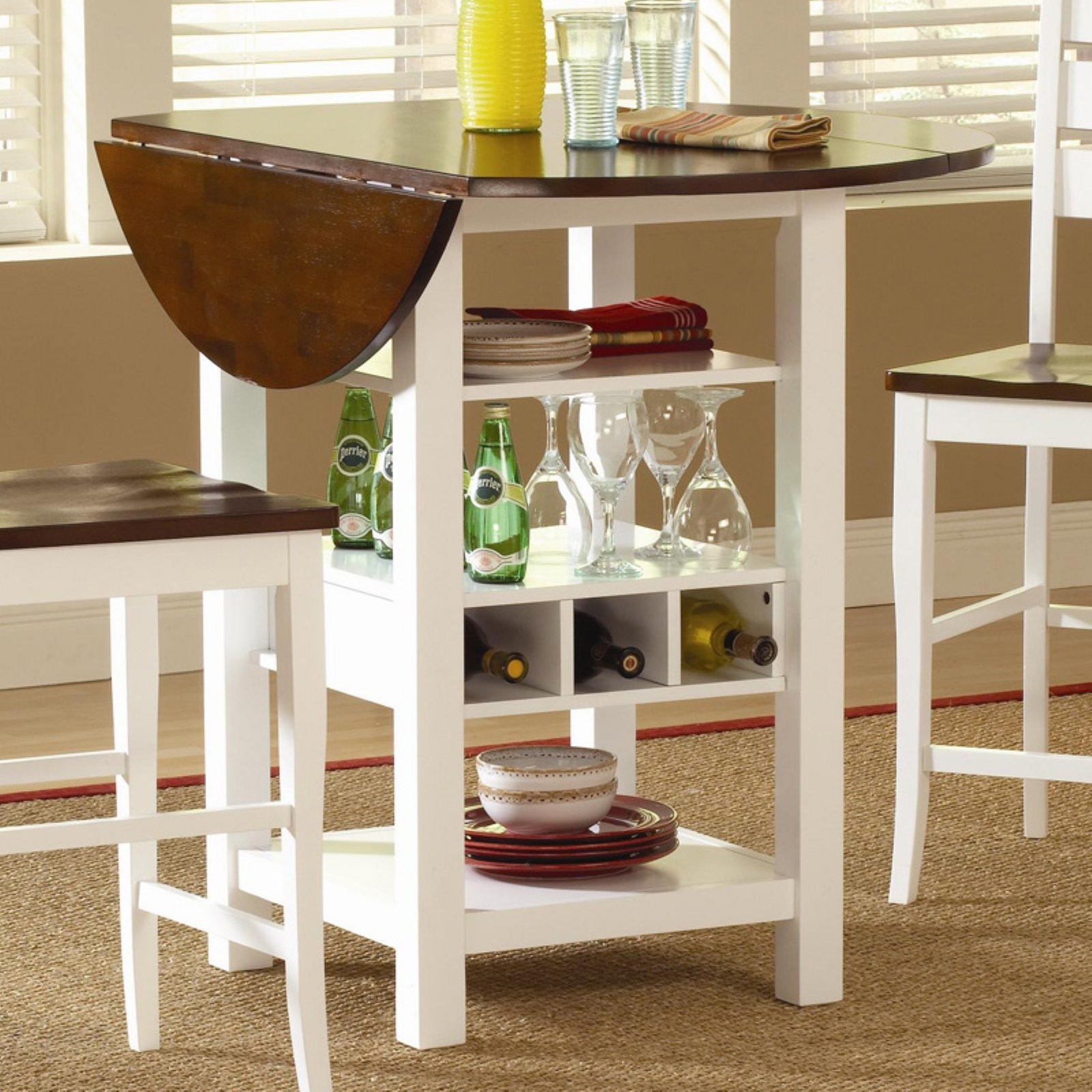 Ridgewood white round dining table with built in wine rack