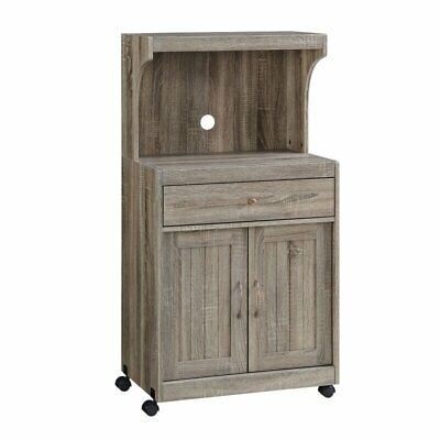 Rustic gray finish wooden microwave cart rolling kitchen 1