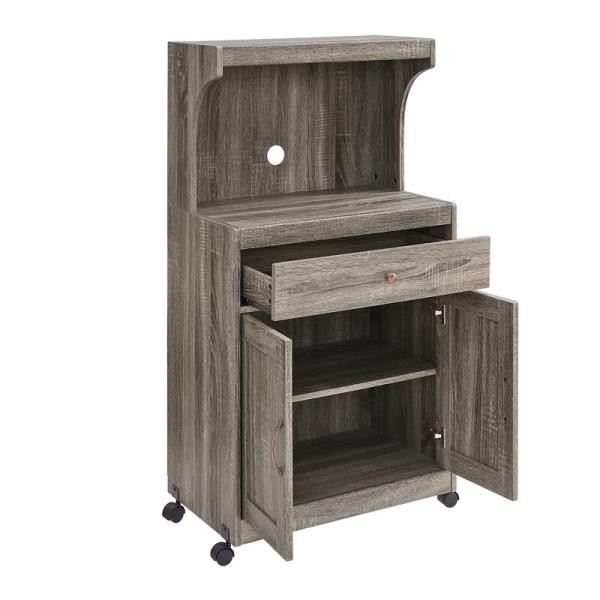 Rustic gray finish wooden microwave cart rolling kitchen
