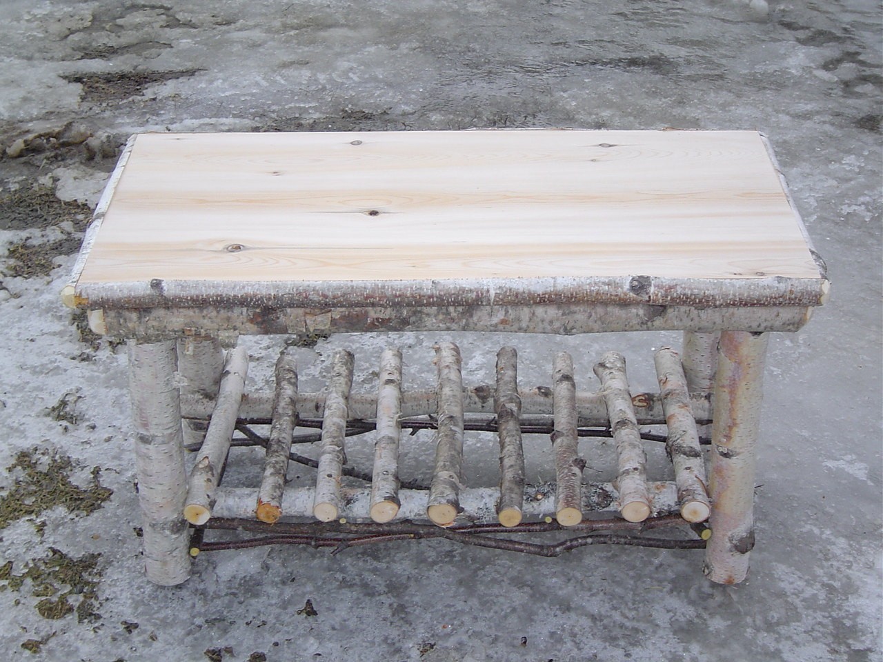 Rustic maine white birch twig camp lodge indoor coffee table