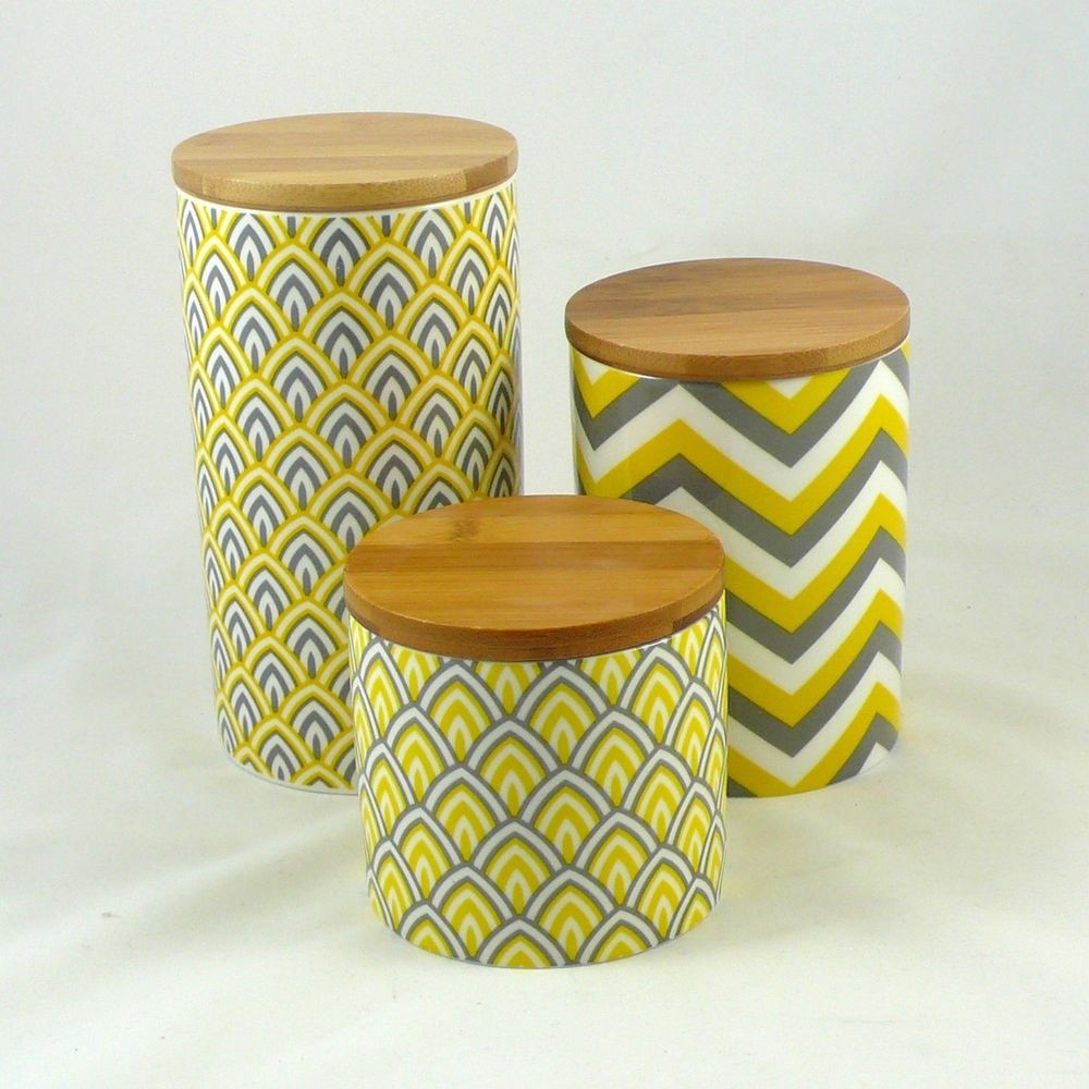 Set of 3 modern retro ceramic canisters kitchen chevron