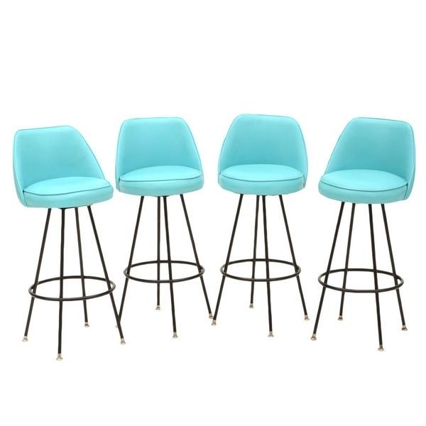 Set of four mid century turquoise bar stools in 2020