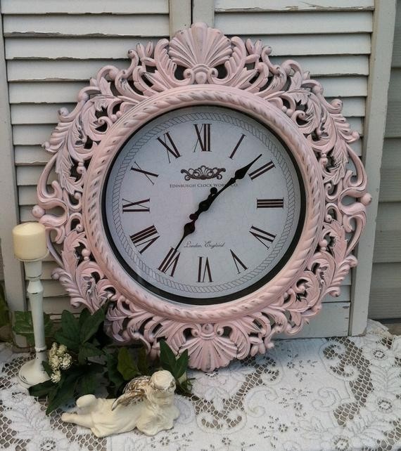 Shabby chic pink baroque wall clock large by refeatheryournest