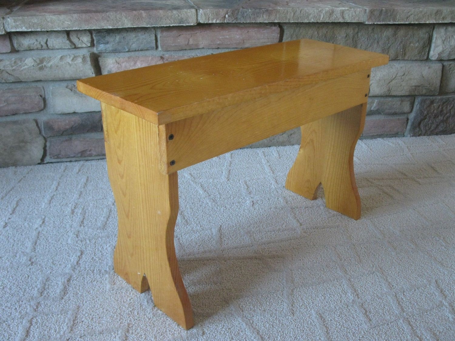 Small wood bench step bench handcrafted pine plant