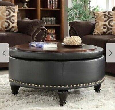Storage ottoman table leather coffee tables large round