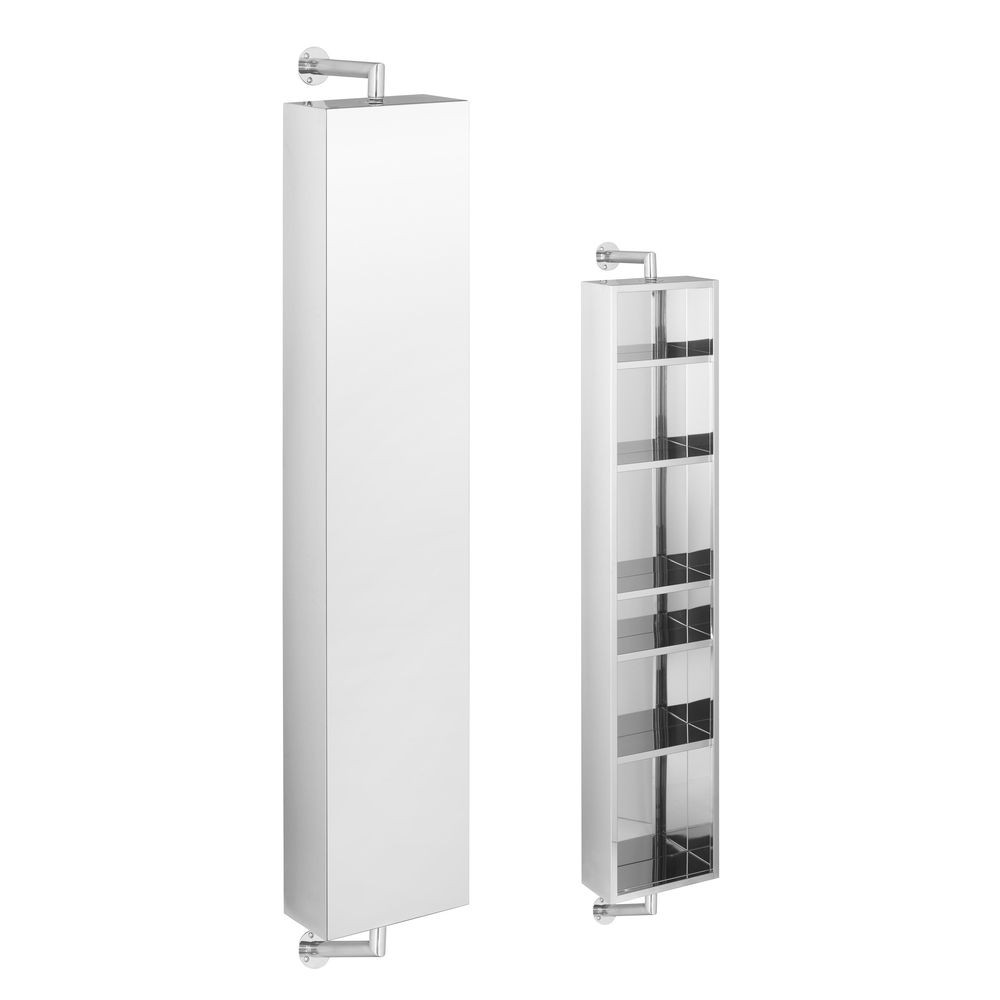 This tall rotating bathroom cabinet gives you a mirror and