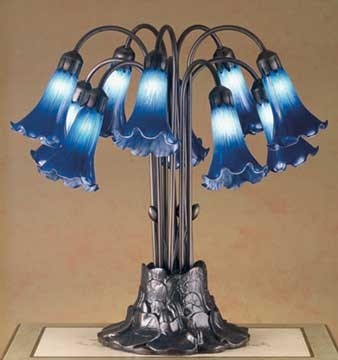 Tiffany style blue pond lily 10 light table lamp 14397