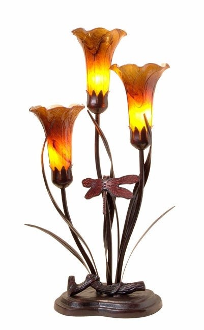 Tiffany style lily table lamp w dragonfly accent free