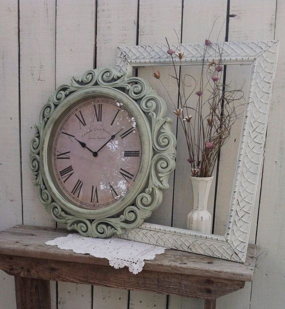 Time is all i have soft green baroque wall clock