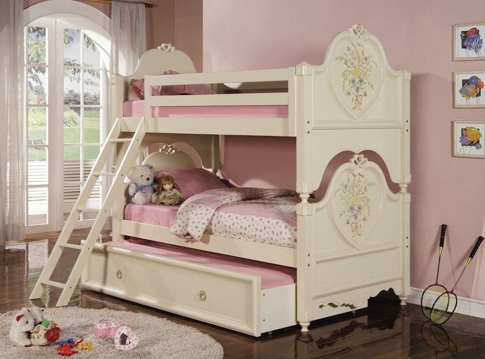 Twin over twin elegant doll house cream bunk bed with