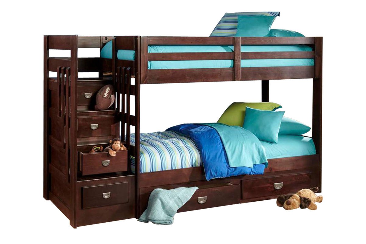 University twin stair storage bunk bed with storage trundle