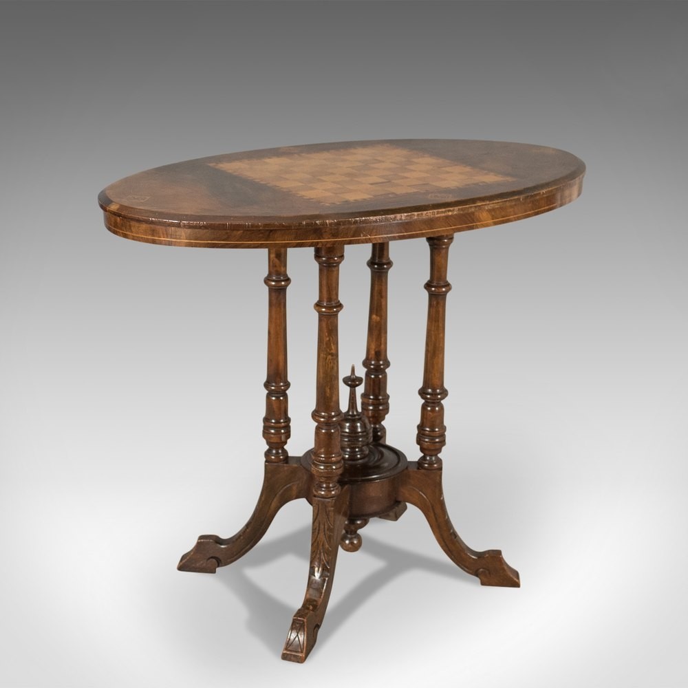 Victorian antique side table with inlaid chess board