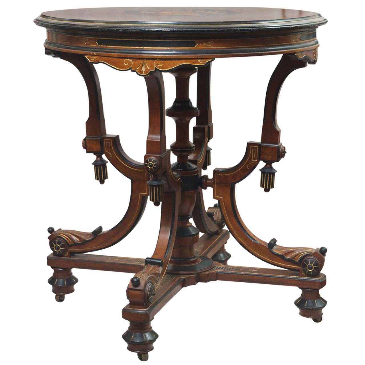 Victorian round table with marquetry at 1stdibs