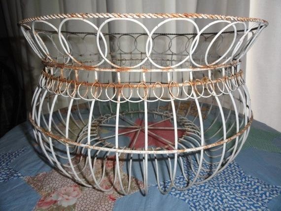 Vintage basket french wire white rustic ornate decorative