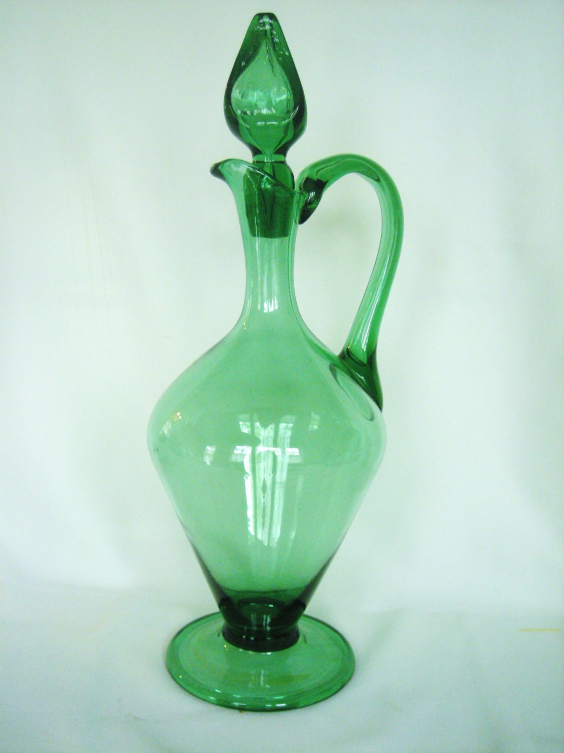 Vintage hand blown green glass wine decanter