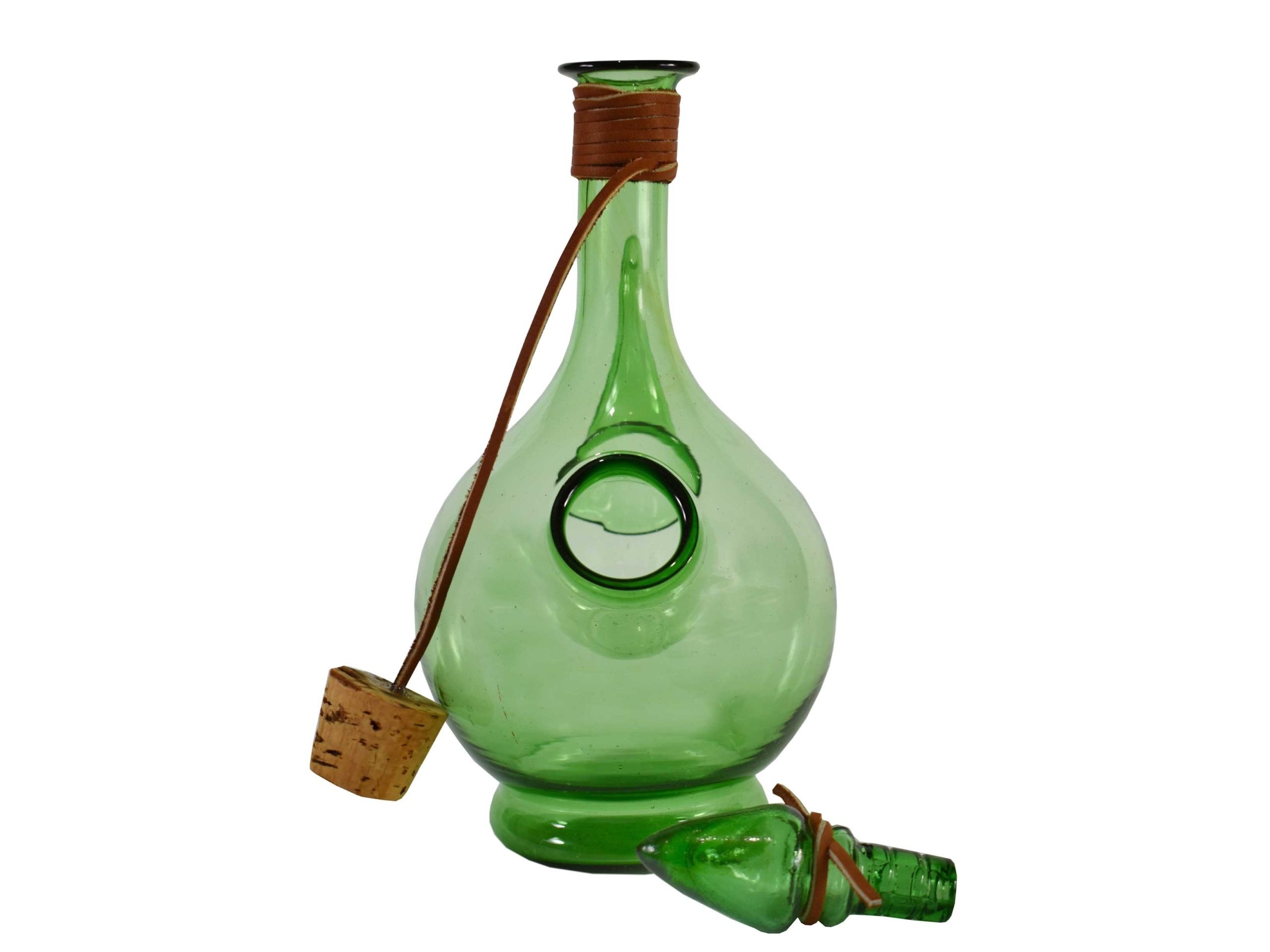 Vintage hand blown italian green glass wine decanter